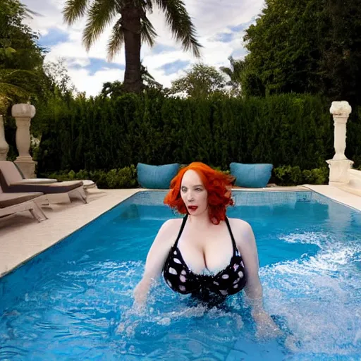 Image similar to christina hendricks swimming in pool,