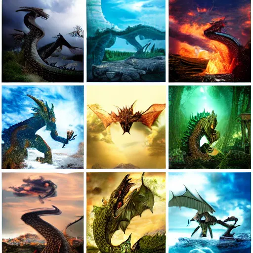 Prompt: realistic fantasy photography, the four dragons of the four elements, detailed and intricate