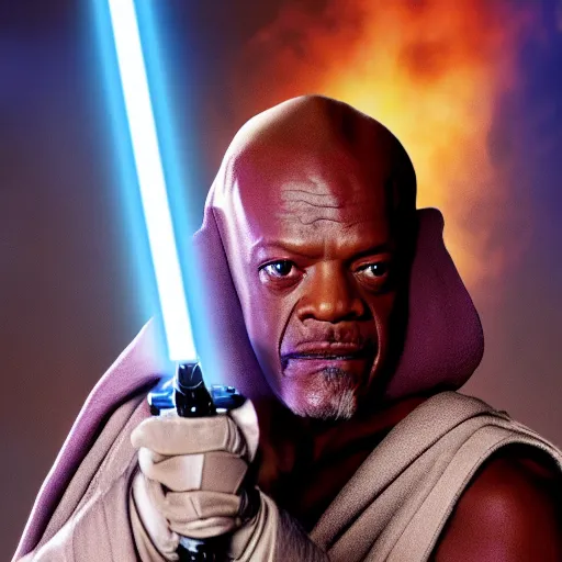 Image similar to mace windu from star wars fighting a with dressed as a furry, 4 k, hyper realistic, dslr, high resolution, landscape, beautiful