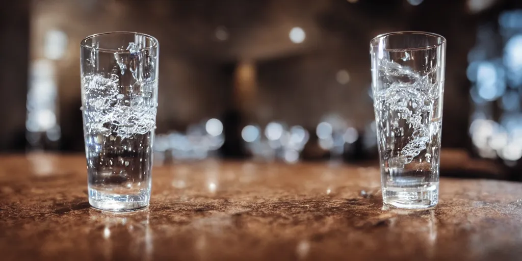 Prompt: a closeup view of a water glass on the table, unreal 5, hyperrealistic, realistic, photorealistic, dynamic lighting, highly detailed, cinematic landscape, studio landscape, studio lighting