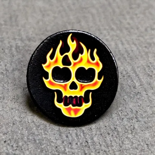 Image similar to vintage minimalistic clean skull with fire flame enamel pin