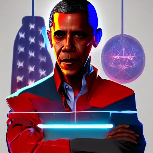 Image similar to cyberpunk barack obama as the leader of a futuristic communist nation, cybernetics, sharp lines, digital, artstation, colored in