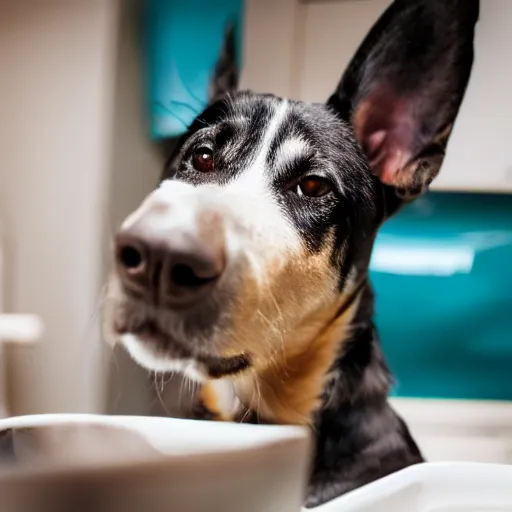 Prompt: a very detailed and sharp photo of a dog doing the dishes