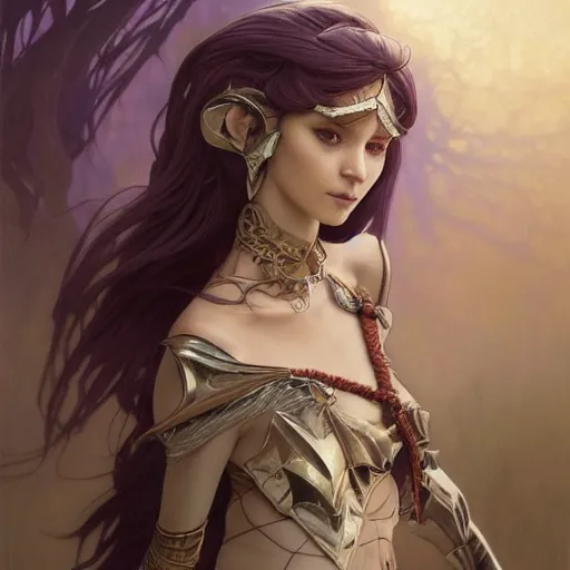 Image similar to Dark Elf women, highly detailed, digital painting, artstation, concept art, smooth, sharp focus, illustration, ArtStation, art by artgerm and greg rutkowski and alphonse mucha and J. C. Leyendecker and Edmund Blair Leighton and Katsuhiro Otomo and Geof Darrow and Phil hale and Ashley wood and Ilya repin and Charlie Bowater