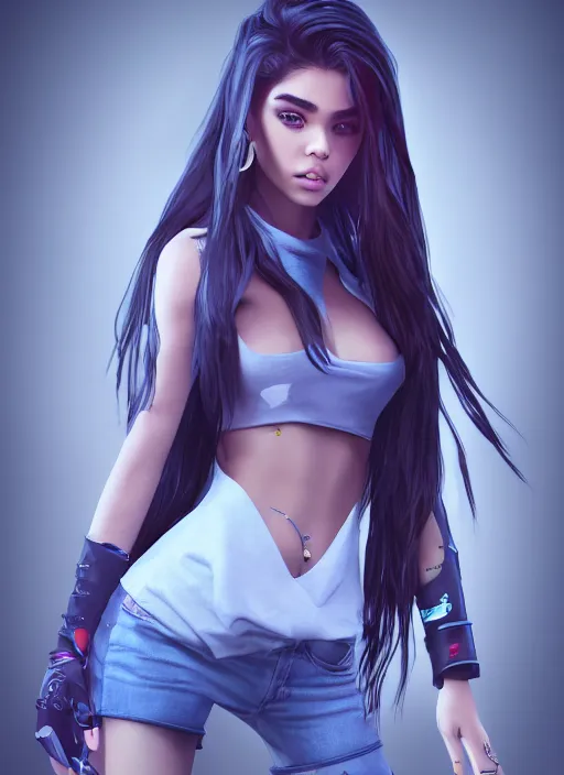 Image similar to Madison Beer as a video game character, digital art, unreal engine, unreal engine render, blender render, render, 4k, coherent