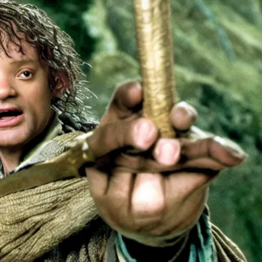 Prompt: will smith playing bilbo baggins in lord of the rings