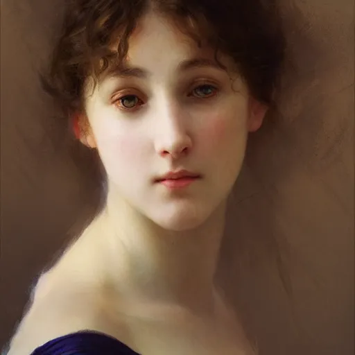 Prompt: portrait of a young woman, high detail, part by Bouguereau, part by Sergeant, part by Ruan Jia, masterpiece, trending on artstation