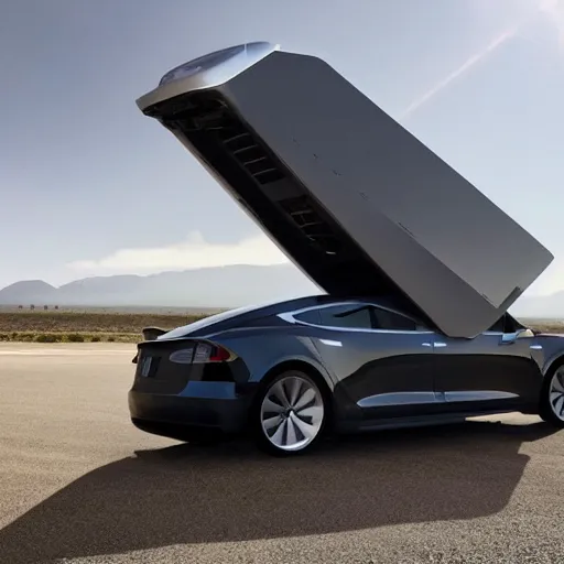 Prompt: tesla hovering truck