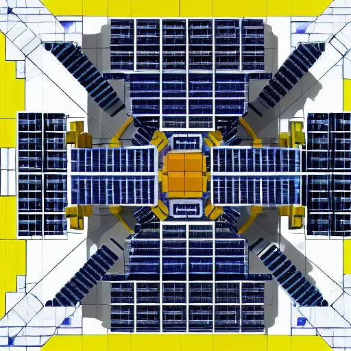 Prompt: blocky spacestation interior head - height view angle with feng shui decor