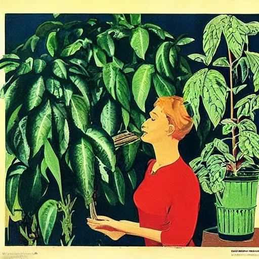 Image similar to russian propaganda posters warning against neglecting houseplants