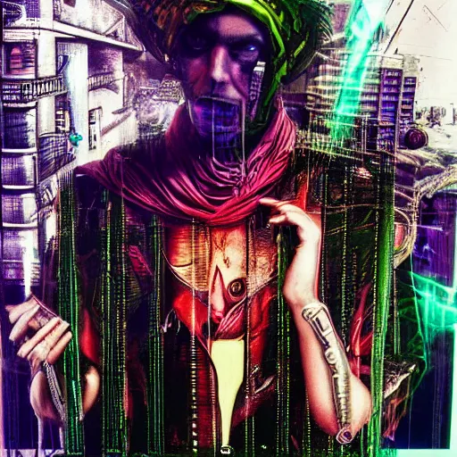 Prompt: warlock architect cyberpunk realism, deep, photo realism, style of david lachapelle, 3 5 mm