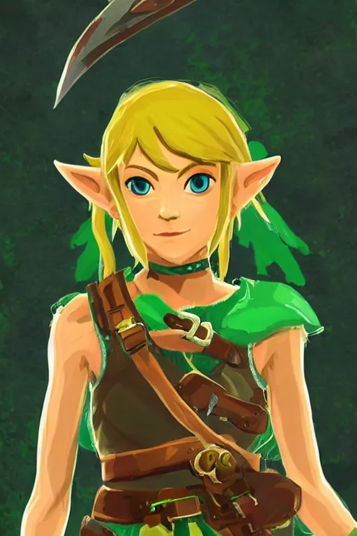 Image similar to an in game portrait of linkle from the legend of zelda breath of the wild, breath of the wild art style.