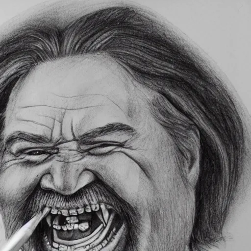 Prompt: ernest hemmingway laughing, demented, scary pencil sketch