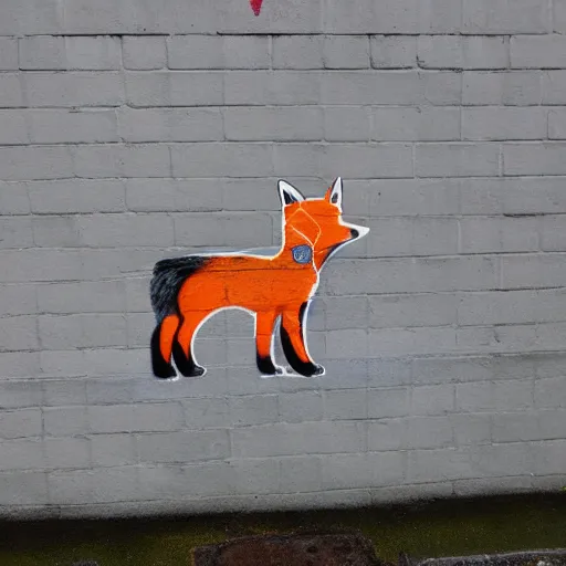 Image similar to a spraypainted graffiti art of a wire haired fox terrier on a wall in the city