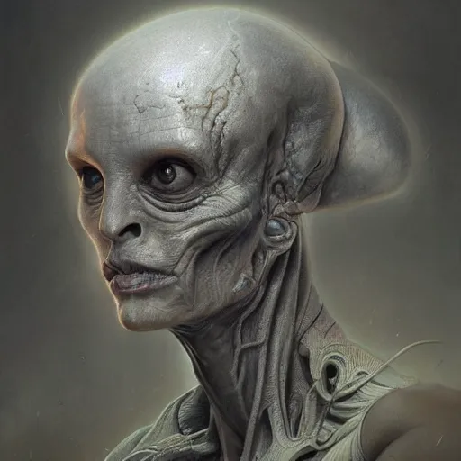Prompt: portrait painting of a grey alien, ultra realistic, concept art, intricate details, eerie, highly detailed, photorealistic, octane render, 8 k, unreal engine. art by artgerm and greg rutkowski and alphonse mucha