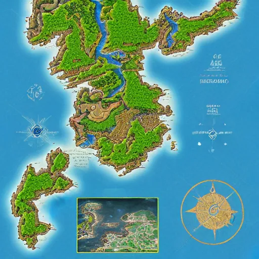 Image similar to isometric view of southeast asia, high - detail, high accuracy, in style of middle earth map, lord of the ring, fantasy,