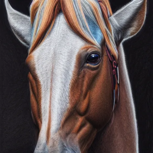 Image similar to a colored pencil drawing of a full horse by natalia rojas and ana maria martinez jaramillo adonna khare and marco mazzoni and diego fazio and dirk dzimirsky, pastel color, wingspan style, highly detailed, realistic graphite, artstation, 4 k, realism, photorealism, fine art
