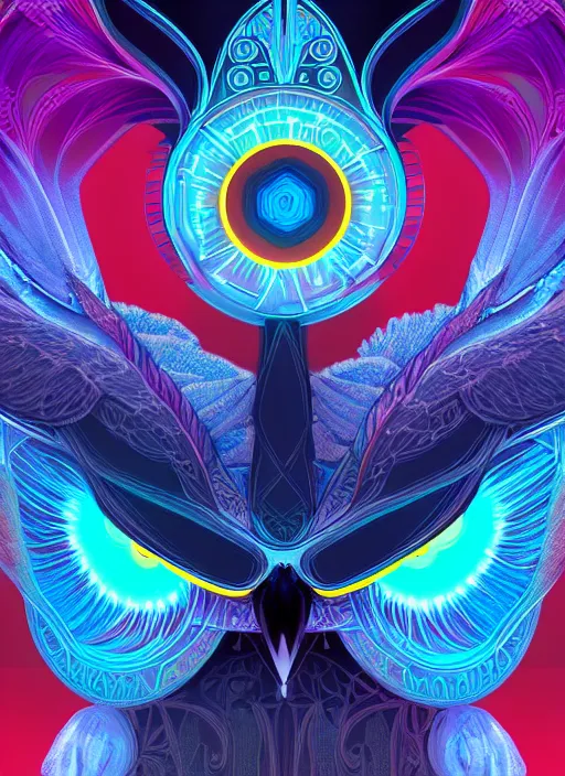 Image similar to symmetry!! product render poster vivid colors divine proportion owl, scifi, glowing fog intricate, elegant, highly detailed, digital painting, artstation, concept art, smooth, sharp focus, illustration, art by artgerm