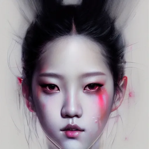 Image similar to jisoo of blackpink, hyperrealistic portrait, bladerunner street, by karol bak and agnes cecile and artgerm, fantasy art, photo realistic, dynamic lighting, artstation, poster, volumetric lighting, very detailed face, 8 k, award winning