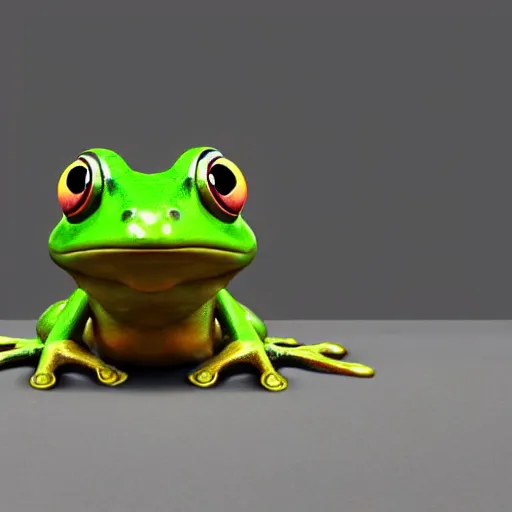 Image similar to a cartoon frog with large eyes and a fly in his head, looking up at the fly, detailed, artstation, 4 k