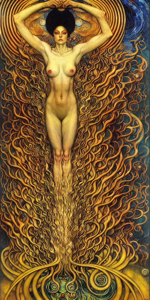 Image similar to Divine Chaos Engine by Karol Bak, Jean Delville, William Blake, Gustav Klimt, and Vincent Van Gogh, symbolist, visionary