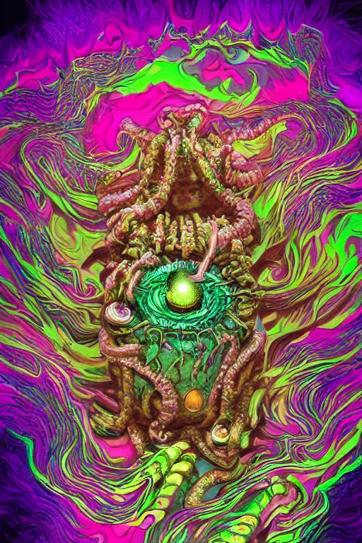 Image similar to creature sushi roots cactus elemental flush of force nature micro world fluo light deepdream a wild amazing steampunk baroque ancient alien creature, intricate detail, colorful digital painting radiating a glowing aura global illumination ray tracing