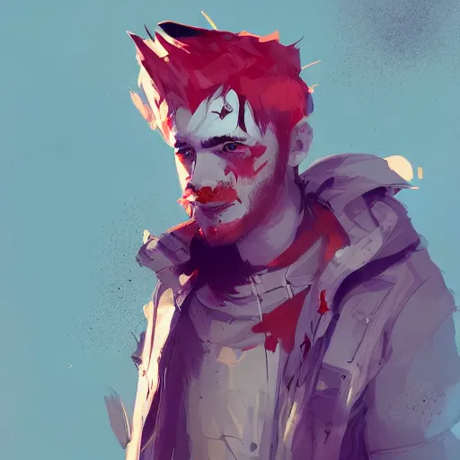 Image similar to human male character art, by Ismail Inceoglu, red hair, red beard, sunken eyes, scars, shabby clothes, digital art, dungeons and dragons, art