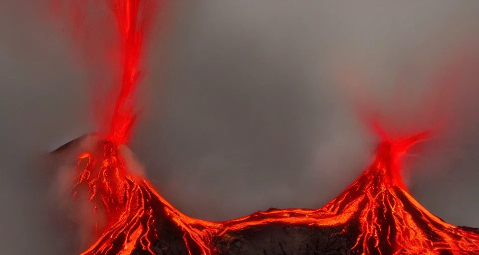 Image similar to a volcano made of ivory vines and crimson rocks enters in eruption, it spits a smoke in the shape of demonic eye, by 500px