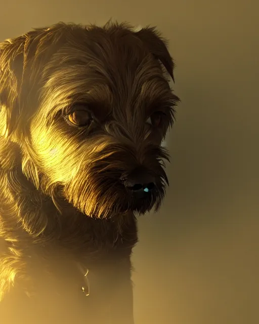 Image similar to Border Terrier , realistic cinematic,volumetric lighting,centered, symmetrical,sharp focus, mystical art, smooth ,trending on Artstation ,4k