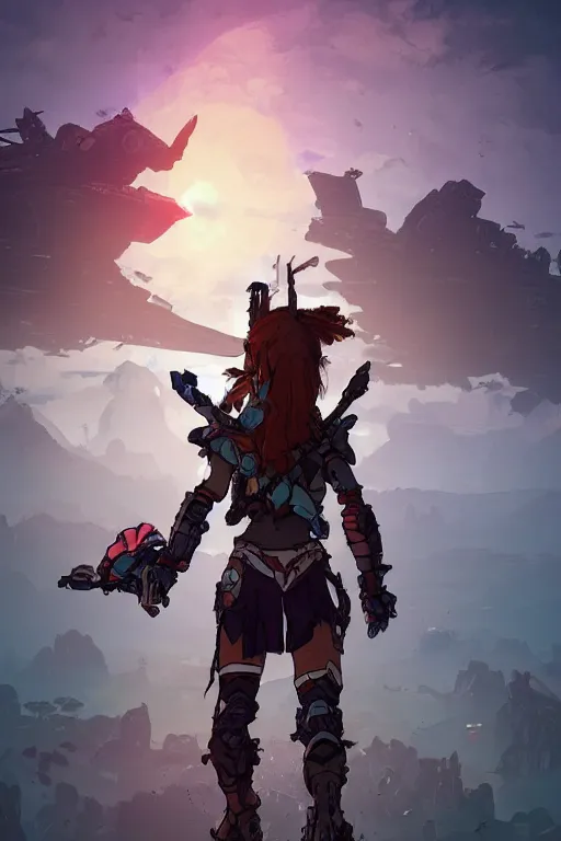 Image similar to combination suit armor aloy horizon forbidden west horizon zero dawn robot ninja mask helmet backpack tribal, art gta 5 comics, official fanart behance hd artstation by jesper ejsing, by rhads, makoto shinkai and lois van baarle, ilya kuvshinov, ossdraws radiating a glowing aura cgi rtx 2 0 2 2