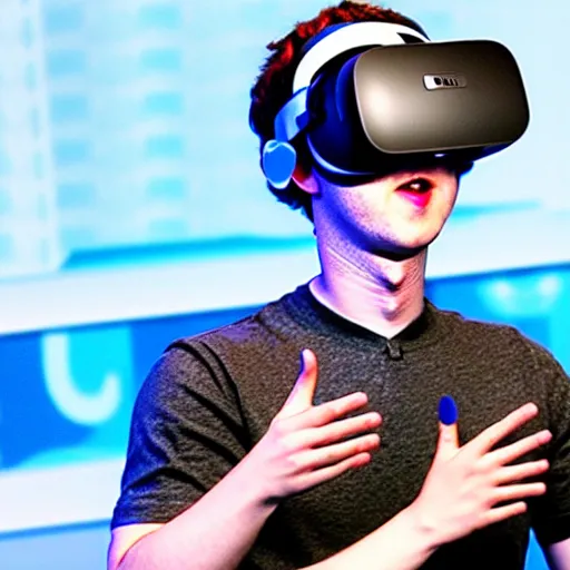 Image similar to anime Mark Zuckerberg dancing with vr headset on