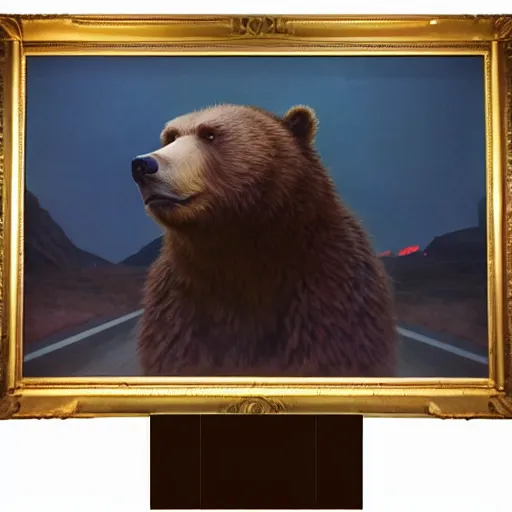 Image similar to 4k headshot portrait of werebear by Craig Mullins, ilya kuvshinov, krenz cushart, epic , artgerm trending on artstation by Edward Hopper and Dan Mumford and WLOP and Rutkovsky, beksinski carl spitzweg moebius and tuomas kocar, intricate artwork by caravaggio, Unreal Engine 5, Lumen, Nanite , intricate face , flawless anime cel animation by Kentaro Miura, psychedelic , highly detailed upper body , professionally post-processed , beautiful, scary, symmetry accurate features, epic, octane rendered, anime masterpiece, accurate