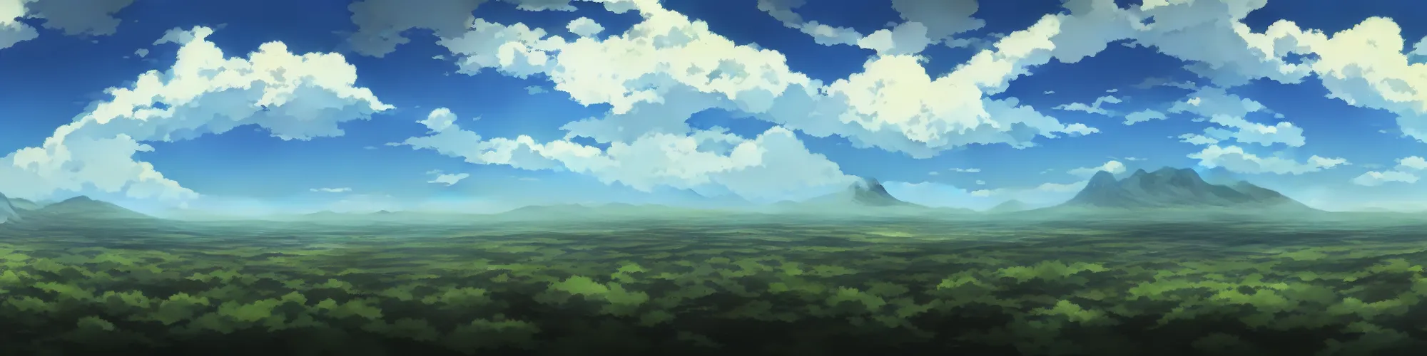 Image similar to panorama view of the sky. matte painting, anime, studio ghibli. professional digital painting, artstation, concept art, smooth, beautiful, cinematic. no mountains and trees.