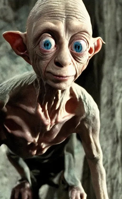 Image similar to dobby gollum, cinema still