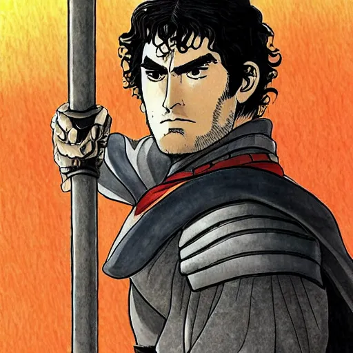Image similar to Henry Cavill as a samurai in the style of Berserk, by Kentaro Miura