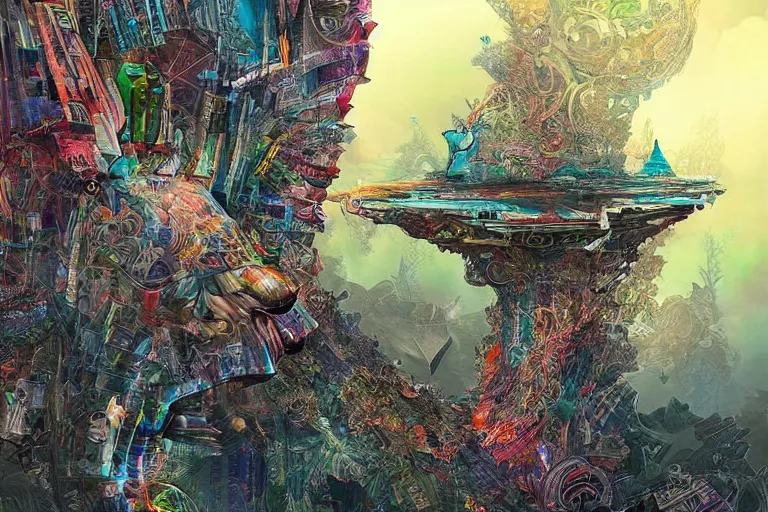 Image similar to a surreal visionary futuristic art piece by ben ridgway and android jones