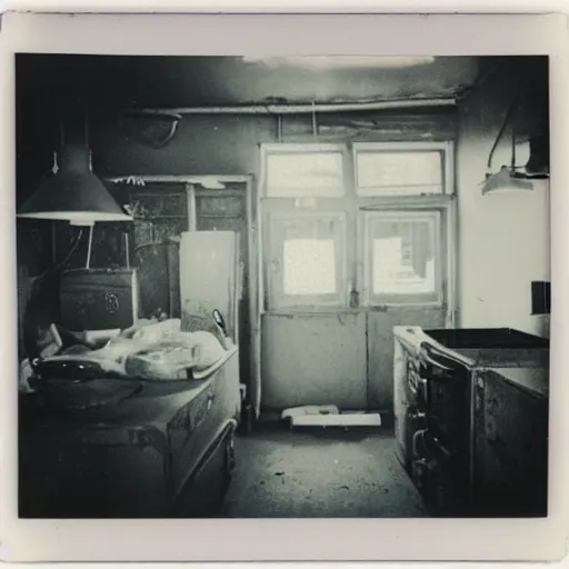 Image similar to a kitchen with an elephant's foot chernobyl, polaroid photo, perfect photo, photo pinterest