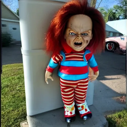 Image similar to Chucky the killer doll on sale at a garage sale