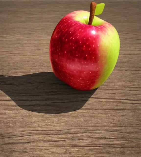 Image similar to a 4 k photorealistic photo of an apple on a sunny table