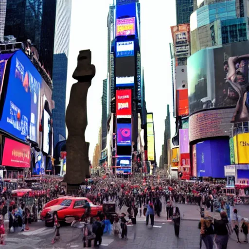 Image similar to photo of lots of Moai 🗿 statues in times square