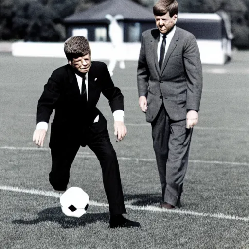 Image similar to photo of John Fitzgerald Kennedy playing football with his Secret Service agents