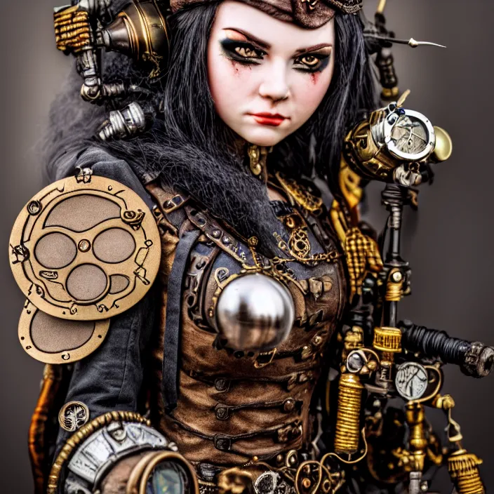 Prompt: photograph of a beautiful steampunk warrior. extremely detailed. dslr. 5 0 mm.