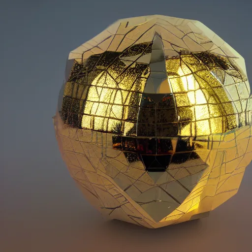 Image similar to tilt shift sphere ipercube huge light intricate reflection diffraction marble gold obsidian preraffaellite photography cut, octane, artstation render 8 k neon