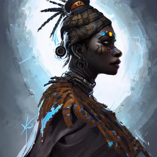 Image similar to a dark and ominous voodoo priestess, Apex Legends character digital illustration portrait design, by android jones, detailed, cinematic lighting, wide angle action dynamic portrait