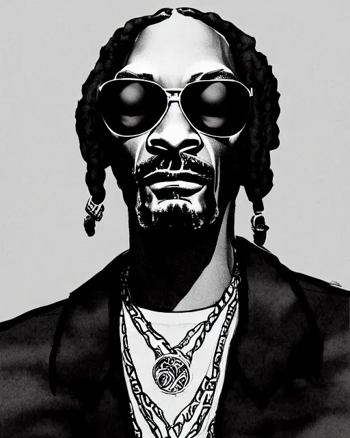 Image similar to portrait of snoop dogg, concept art, sumi - e style, intricate linework, artstation, trending, highly detailed, smooth, focus, art by yoji shinkawa,