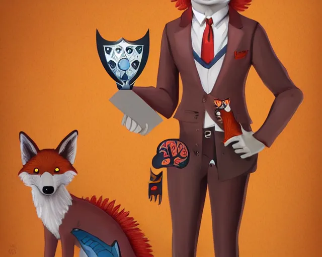 Image similar to award - winning extremely detailed fantasy art of a cute male anthropomorphic vulpes vulpes fulva teacher wearing themed suit working at a school, 4 k