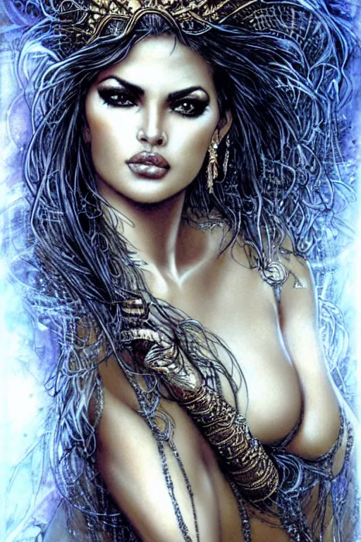 Image similar to Ayesha Nicole Smith as a beautiful goddess, fantasy, portrait, sharp focus, intricate, elegant, illustration, ambient lighting, art by Luis Royo