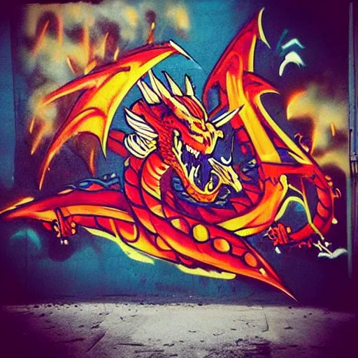 Image similar to “fire breathing dragon, graffiti art”