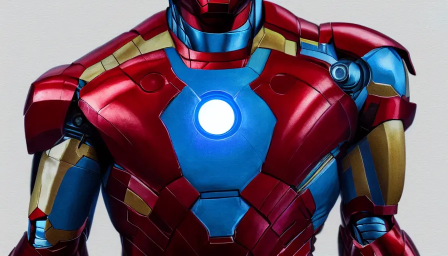 Image similar to hand painted bust of tom cruise as iron man in blue armor, hyperdetailed, artstation, cgsociety, 8 k