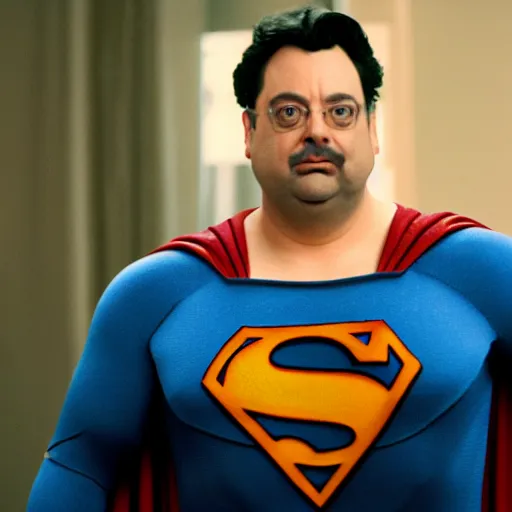 Prompt: Horatio Sanz as superman, movie still, 4K